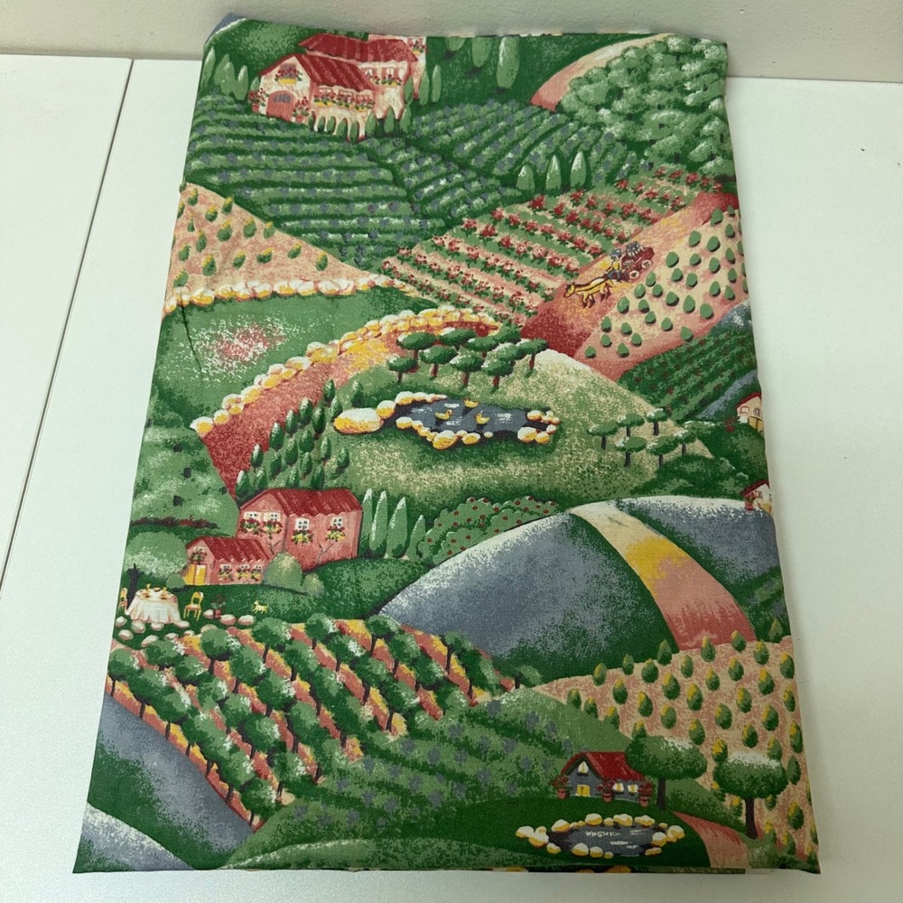 Vintage Scenic Countryside Vineyard Cotton Fabric 1 Yard 27 Inches x 46 Inches